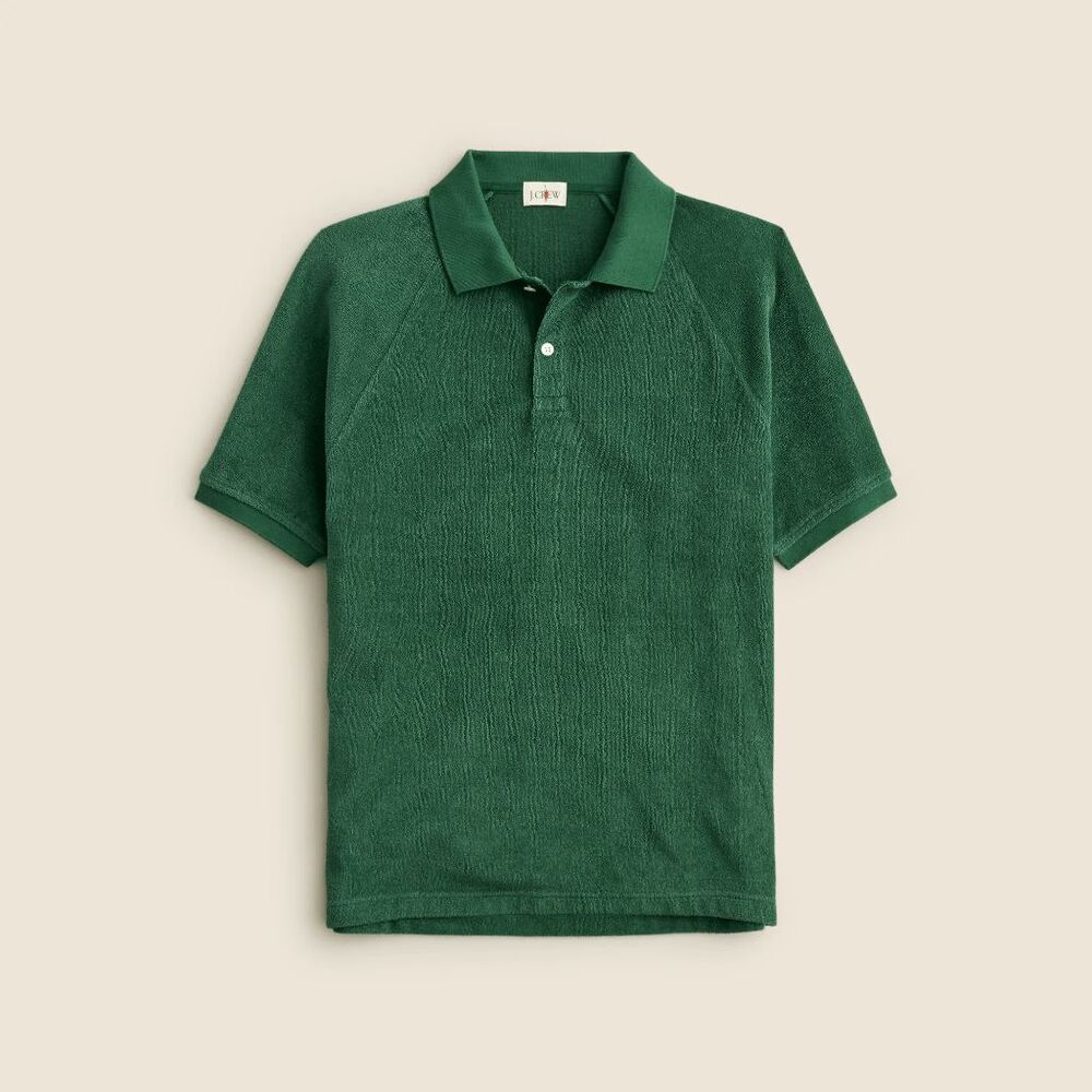 J. Crew Forest Green Terry Cloth Short Sleeve Polo Shirt Men's Size Medium